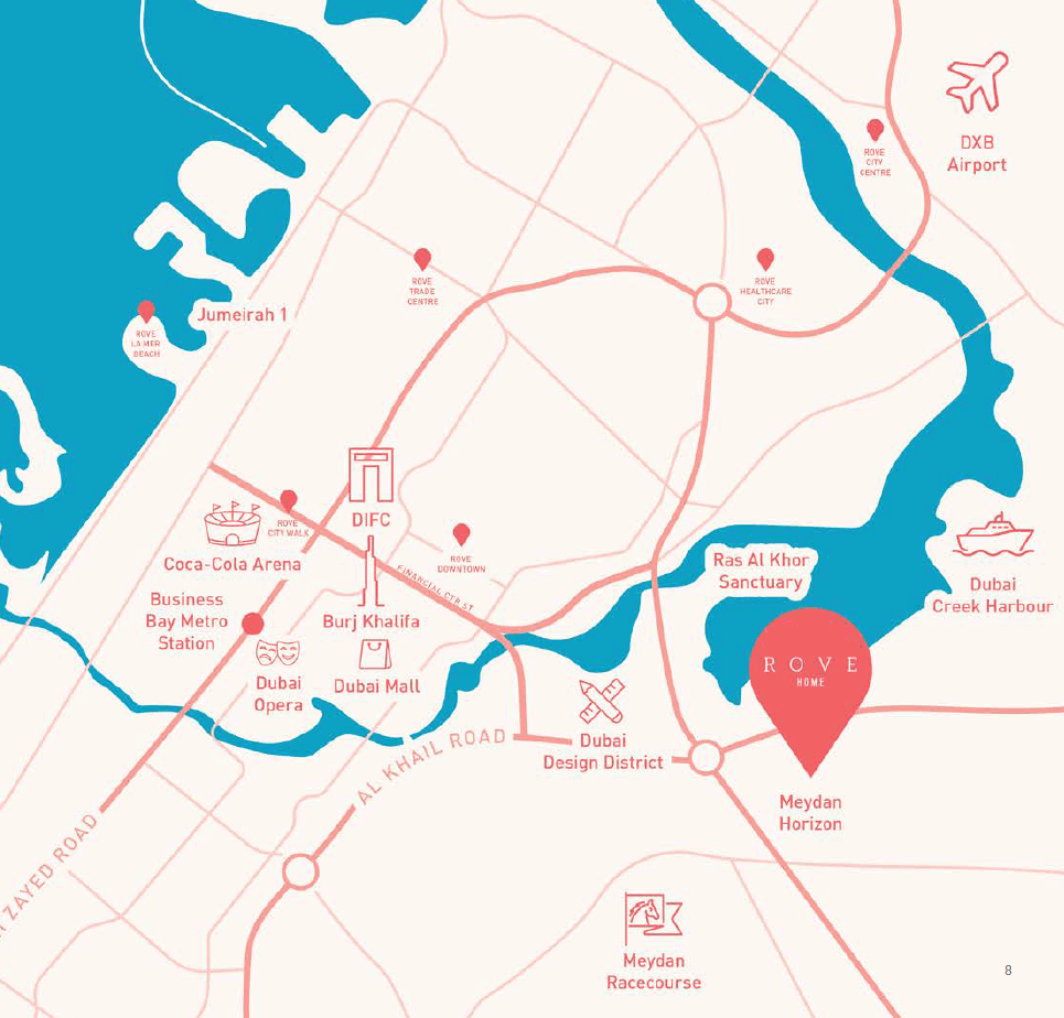 Rove Home Meydan Horizon prime location map - Dubai luxury residences