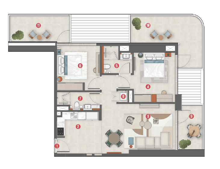  Rove Home Meydan Horizon floor plan 14 - luxury apartment layout images and PDF download 