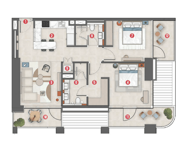  Rove Home Meydan Horizon floor plan 15 - luxury apartment layout images and PDF download 